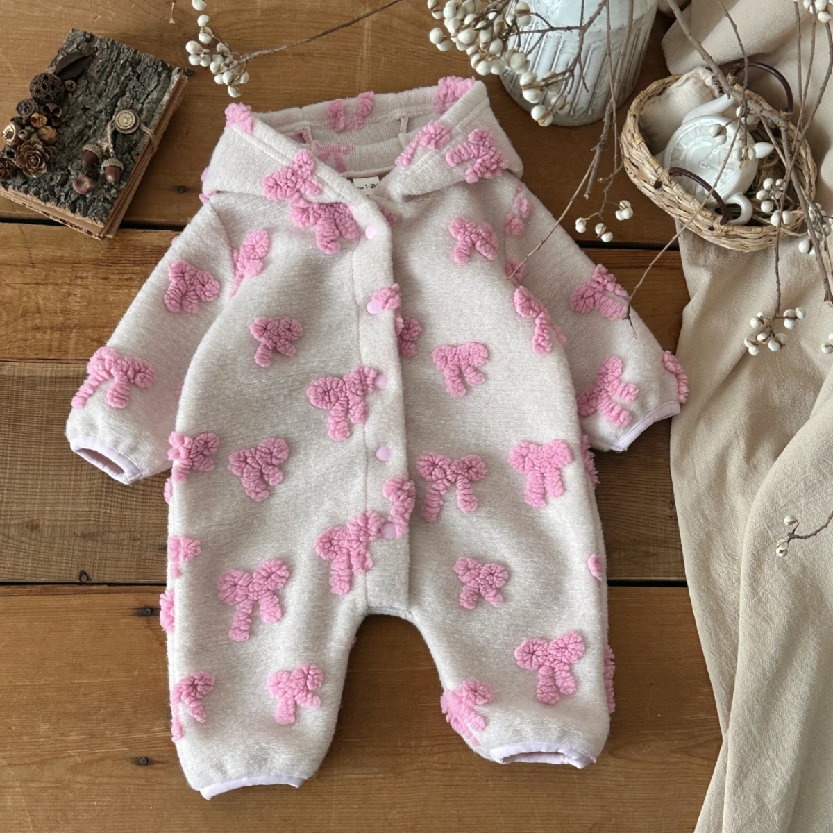 Baby Girls Hooded Romper 3D Bo - Newborn Baby Girl Romper Floral ulasan dan harga