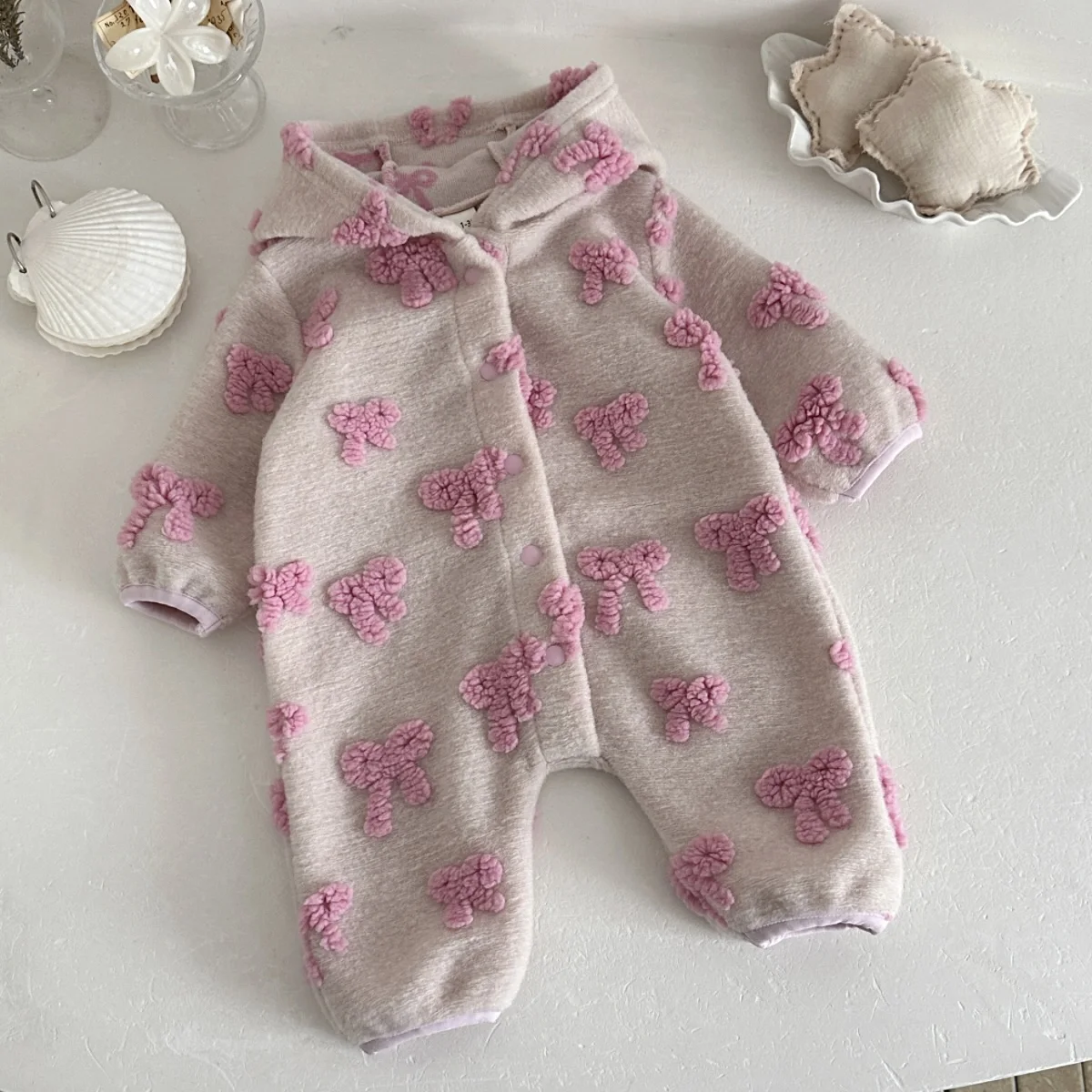 Baby Girls Hooded Romper 3D Bo - Newborn Baby Girl Romper Floral ulasan dan harga
