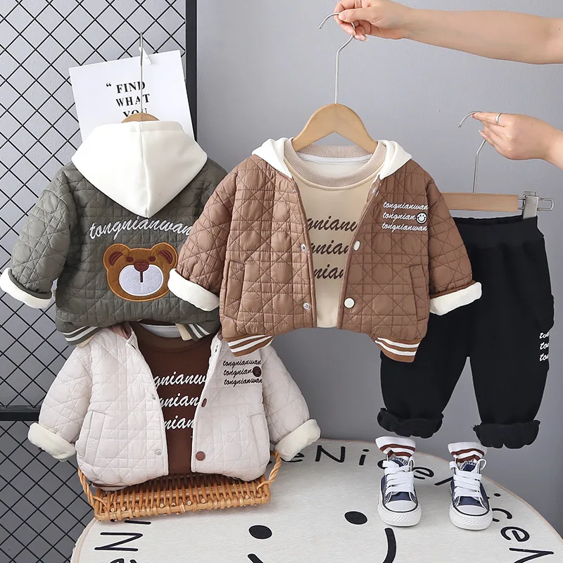 2025 Winter Kids Boys 3-Piece  - Toddler Boy Winter Fleece Jacket ulasan dan harga
